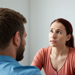 ** A wellness coordinator actively listening to a client who looks stressed. The focus should be on conveying empathy and understanding.
Keywords: *Active Listening, Empathetic, Wellness Coordinator, Stressed Client, Support*

**