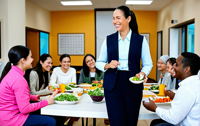 웰빙코디네이터 자격증 활용 사례 - Wellness Coordinator in Action**
"A professional Wellness Coordinator, fully clothed in modest busi...