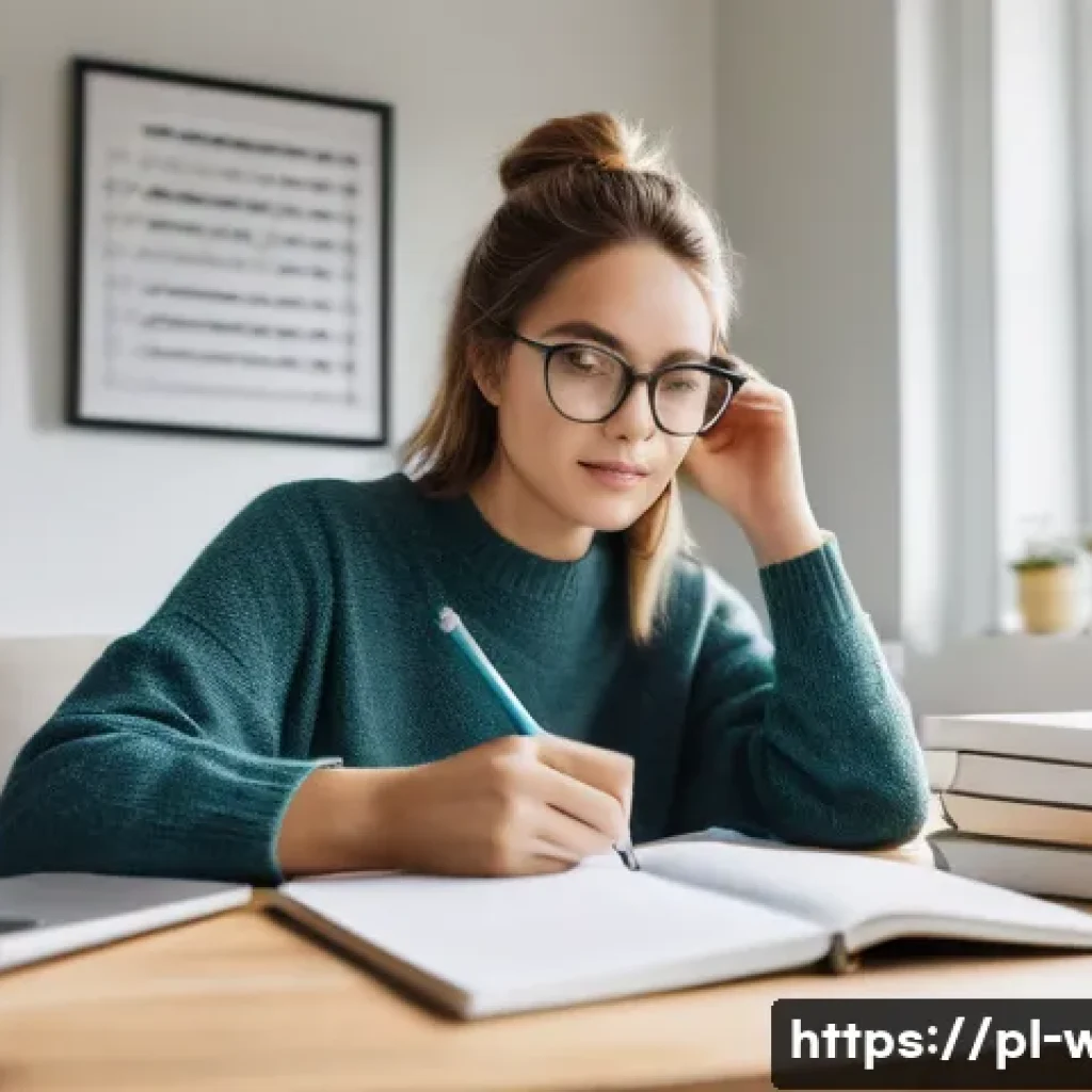 웰빙코디네이터 자격증 공부 커뮤니티 - A focused young adult woman studying at a modern desk in a bright, cozy home office with natural lig...