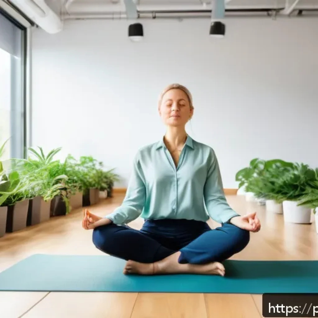 웰빙코디네이터의 하루 - A modern office wellness coordinator leading a morning meditation session in a bright, airy conferen...