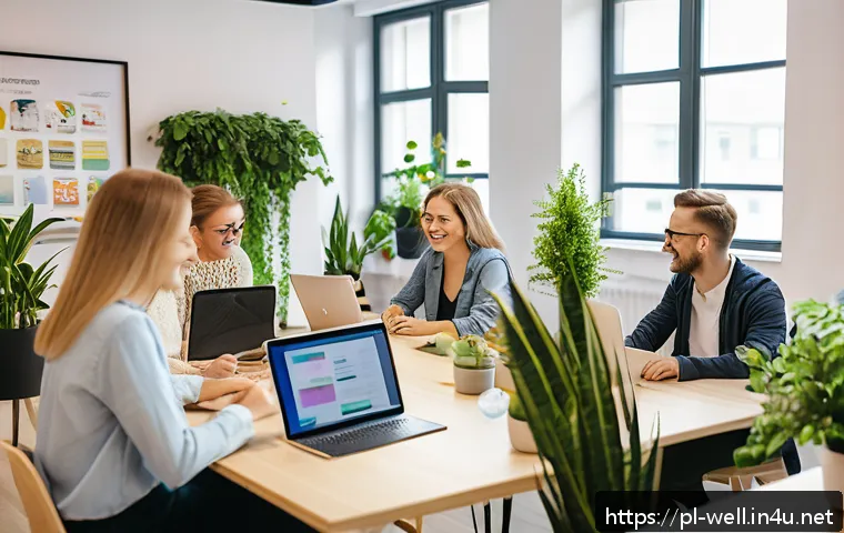 웰빙코디네이터와 심리 웰빙 프로그램 - A cozy office space in a modern Polish company during daytime, featuring a diverse group of employee...