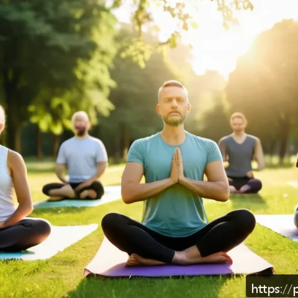 웰빙코디네이터와 최신 건강 정보 - A serene outdoor yoga session in a lush Polish park during early morning light, featuring a diverse ...