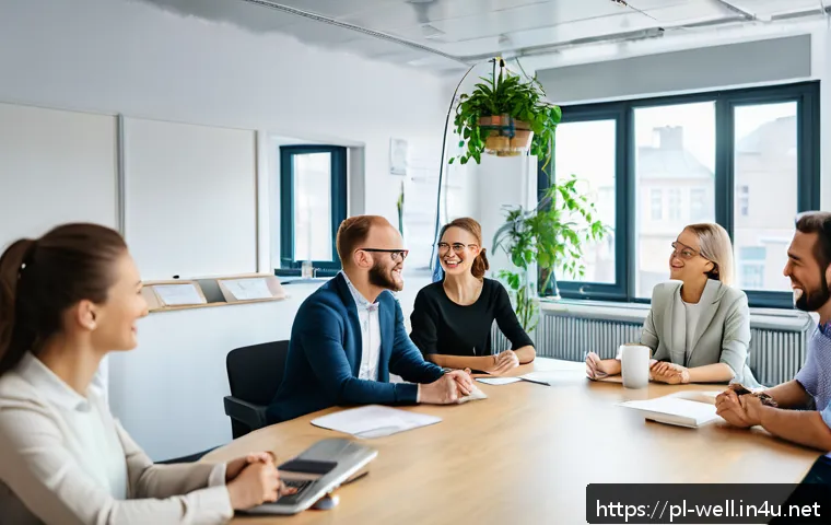 웰빙코디네이터와 새로운 시장 기회 - A modern office scene showing a diverse team of professionals engaged in a well-being workshop. The ...