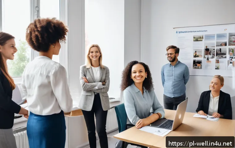 웰빙코디네이터 자격증 장점 - A professional wellbeing coordinator leading a diverse team workshop in a modern Polish office setti...