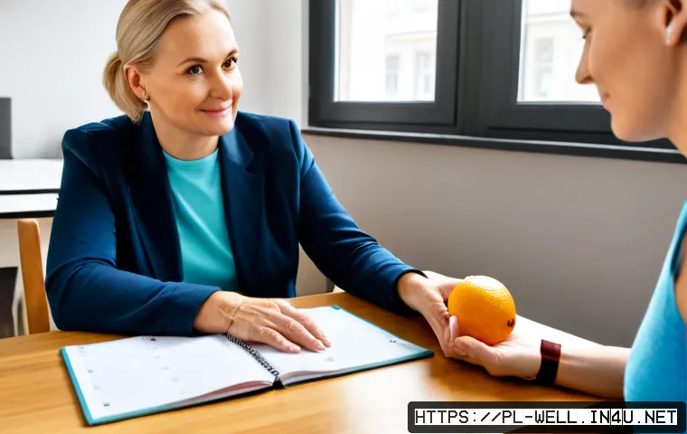 Home 17 웰빙코디네이터와 목표 달성 코칭 - Photorealistic wellness coordinator coaching a middle-aged Polish client in a bright modern Warsaw a...