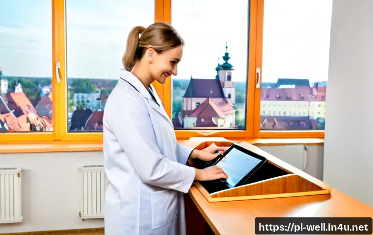 Home 17 웰빙코디네이터와 직무 역량 평가 - Photorealistic wellness coordinator in a bright modern Polish community health center, warmly consul...