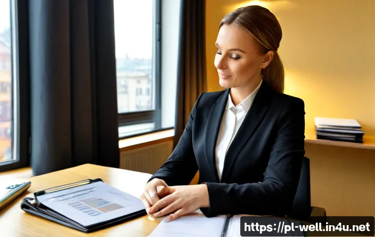 Home 17 웰빙코디네이터 연봉 협상 기술 - Photorealistic salary negotiation meeting in a modern Warsaw wellness company office, confident fema...